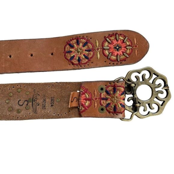 Lucky Brand Womens Brown Leather Multicolor Floral Hippie Western Belt Sz S - Picture 4 of 8